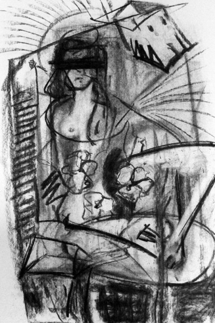 scraper charcoal drawing from imagination jenny meehan DACS copyrighted