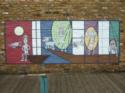 school playground mural painted with silicate mineral paints Beeck and also Keim Soldalit, silica sol jenny meehan project led, jamartlondon. 