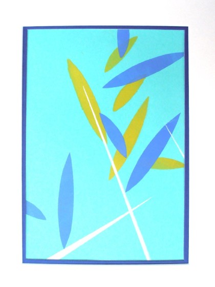 bamboo blowing monotype jenny meehan, blue yellow white abstract bamboo, bamboo print art buy,bamboo graphic print meehan, 