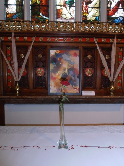 Love Bade Me Welcome inspired Altar Piece by Jenny Meehan Love Bade Me Welcome inspired Altar Piece by Jenny Meehan Holy Week art installation in St Paul's Church religious art Christian contemporary art in church buildings, jenny meehan christian contemplative artist painter poet, contemporary use of art in places of worship, art for worship prayer, religious symbolism in church, symbolic language of art in christianity, 