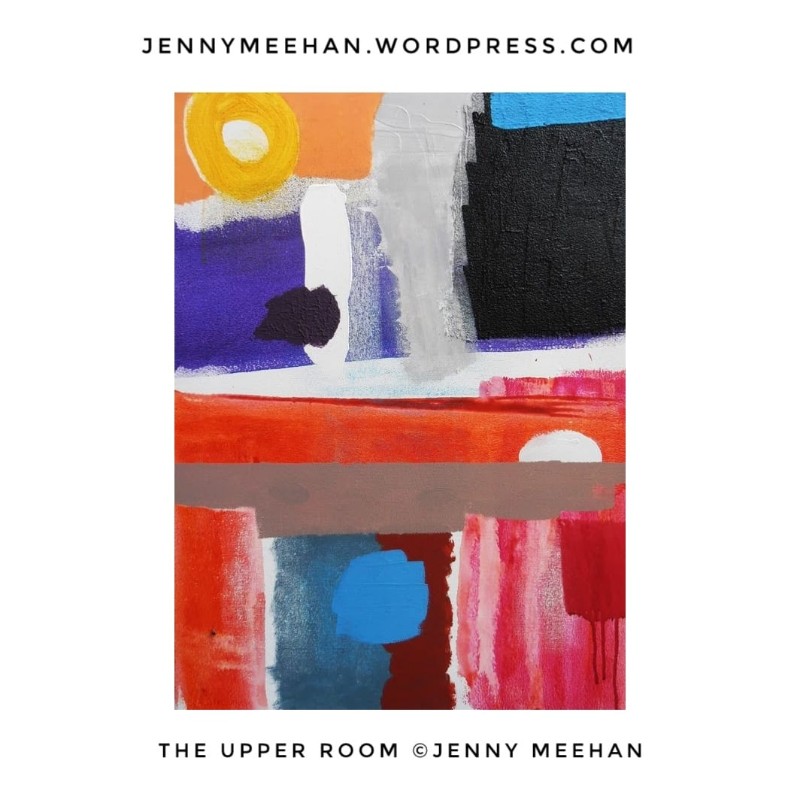 "the upper room" painting by jenny meehan "in a stone circle" painting by jenny meehan, jenny meehan aka jennyjimjams, london based female fine artist, abstract artist in london, woman artist and poet, feminist artists, abstract expressionist painting in uk, modern art from jenny meehan