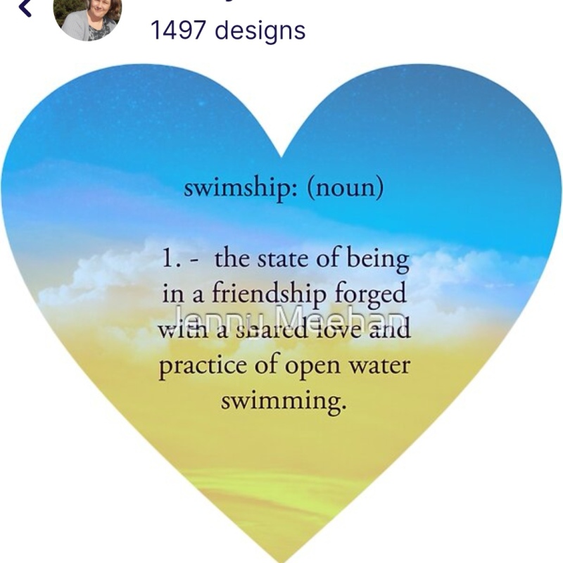 swimship word for open water swimming friendships art and design, open water swimming gifts and presents for birthdays and christmas, special occasion celebration for wild swimming buddies, printed products with jenny meehan open water swim art, art prints and greetings card with cold water swim theme, redbubble swimmer design by jenny meehan jennyjimjams